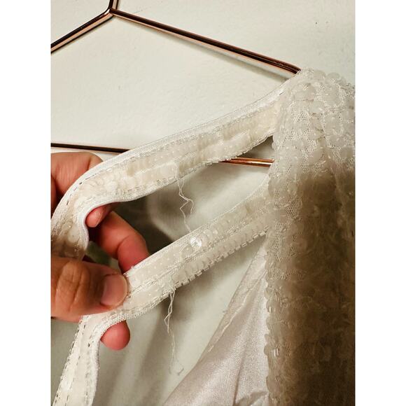 MAC DUGGAL White Sequined One Shoulder Low Back Draped Mini Dress Size 8 - Picture 12 of 13